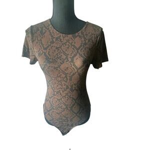House of Harlow Snakeskin Print Bodysuit – Brown & Black